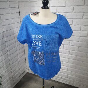 NWT Carre Noir Ladies Size Medium Blue Made in Italy Straight Fit T-shirt